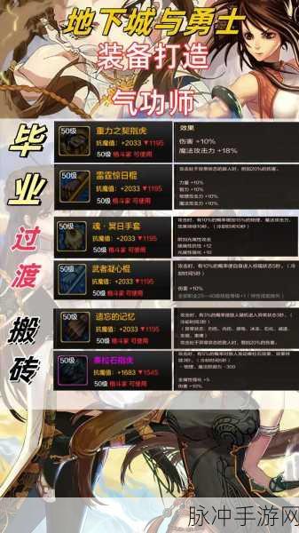 地下城与勇士手游攻略，气功师装备选择深度剖析——力量、精神与智力的较量