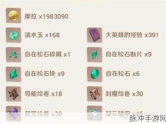 原神闲云等级突破材料全解析