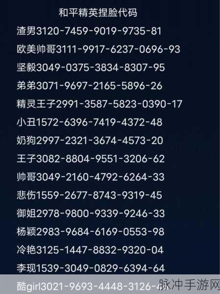 和平精英面部自定义代码大揭秘