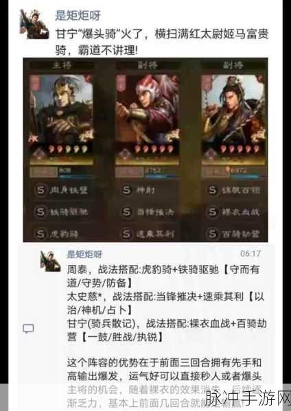 三国志战略版，甘宁天花板阵容深度解析与搭配指南