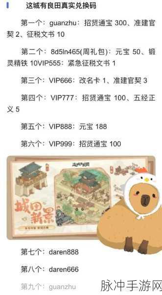 这城有良田，兑换码秘籍与实用技巧全解析