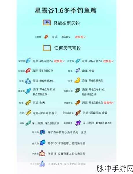 星露谷物语钓鱼全攻略，地点、时间与季节天气大揭秘
