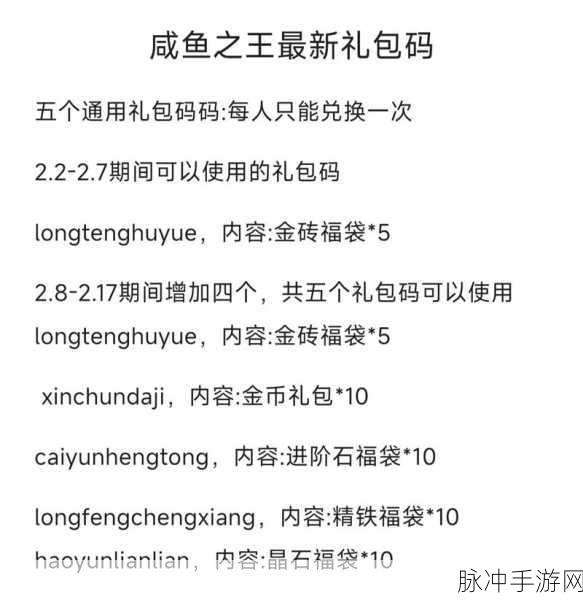 咸鱼之王 100 连抽兑换码兑换全攻略