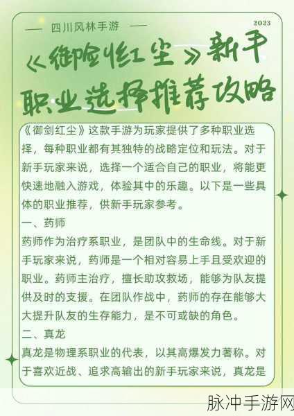御剑红尘，热门职业深度解析与好玩推荐