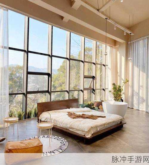 按在落地玻璃窗前c：在落地玻璃窗前，感受阳光洒满心间的温暖与宁静