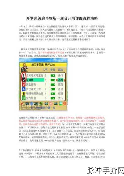 顶级跑马牧场攻略：全面解析顶级跑马牧场攻略与技巧分享