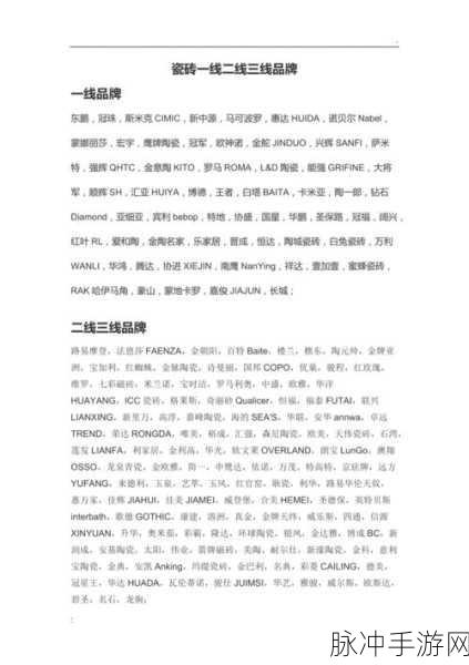 国产瓷砖一线二线三线品牌有哪些：国产瓷砖市场一线、二线与三线品牌全面分析与推荐
