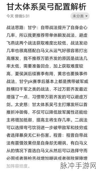 三国志战略版甘宁战法绝佳搭配全攻略