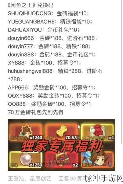 探索咸鱼之王，礼包码大揭秘与最新特殊码汇总