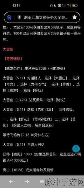 烟雨江湖支线任务流程全解析