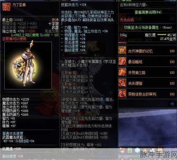 DNF 100级圣职者史诗武器深度剖析,属性特性与战力提升全览