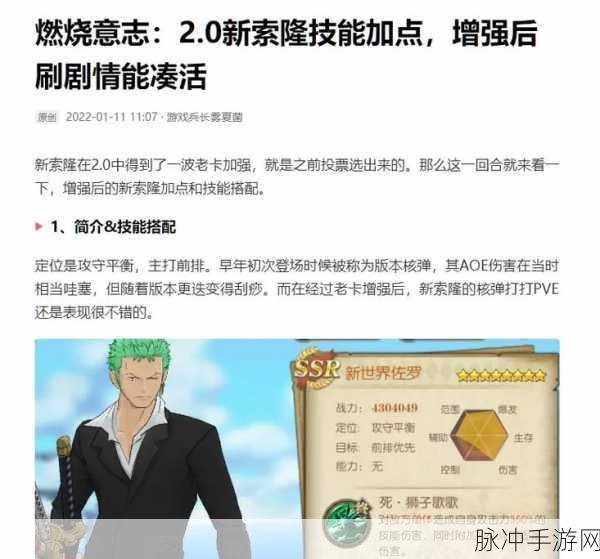 航海王燃烧意志,新世界乌索普最强加点及技能攻略详解