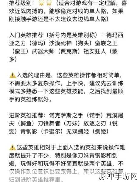 LOL手游3150英雄推荐，新手玩家的优选指南