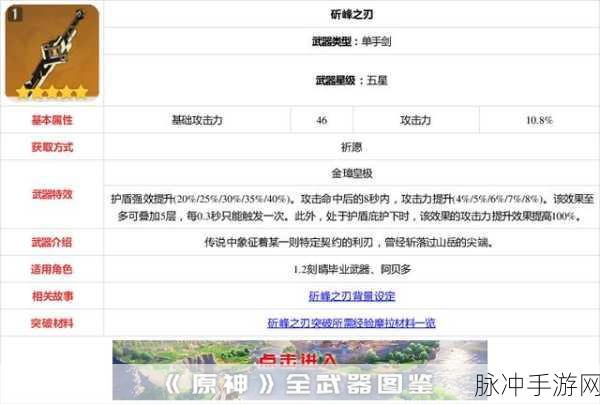 原神深度攻略,斫峰之刃突破材料与获取方式详解