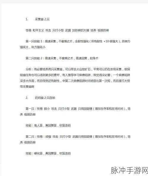 怪物猎人P3,深度解析随行猫的培养与战术运用