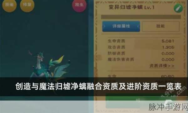 创造与魔法归墟净螭技能全解析，掌握仙兽之力，驰骋魔法世界
