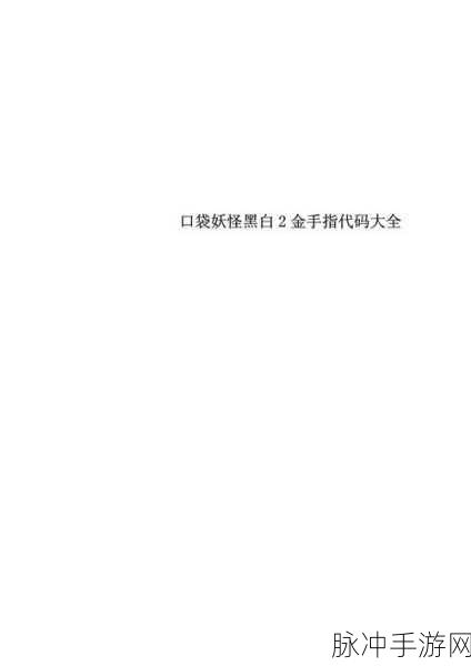 口袋妖怪黑2金手指代码L+R使用全攻略