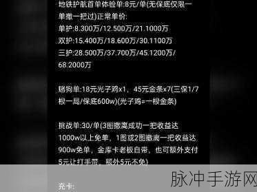 和平精英护航价格表,全面解析护航服务费用标准与策略