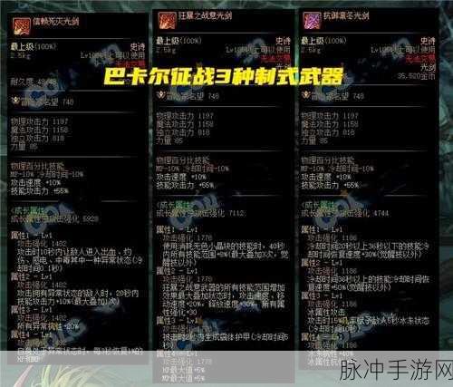DNF手游攻略，深度解析巴卡尔融合武器属性选择策略