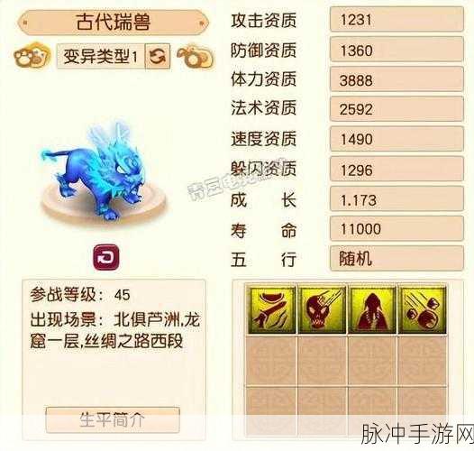 梦幻西游无双版紫品古代瑞兽全面解析,瑞兽技能概览与品质优劣探讨